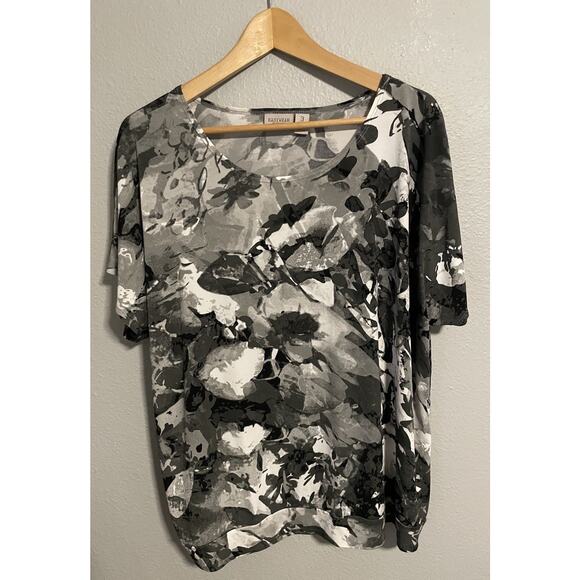 Chicos Womens Top Size 3 US XL Black Abstract Print Stretch Whimsy Fairy Grunge - Picture 1 of 6